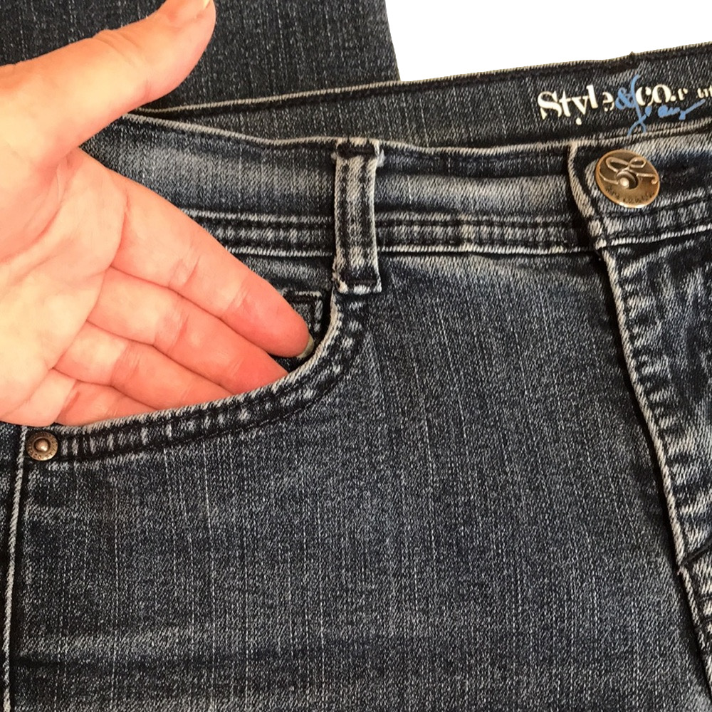 STYLE & CO. PETITE—TUMMY CONTROL—Women’s Blue Denim Jeans—Dark Stonewashed—Sz 4P - Picture 9 of 16